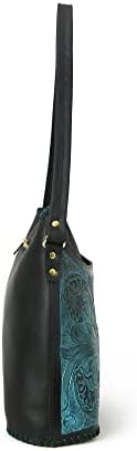ADYAN Leather Shoulder Bag For Women Handmade Western Handbag Top Handle Floral Pattern Concealed Carry Shoulder Hobo Purses and Handbags (Black & Turquoise)