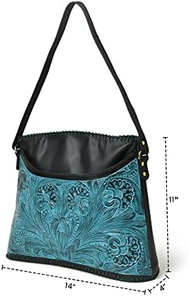 ADYAN Leather Shoulder Bag For Women Handmade Western Handbag Top Handle Floral Pattern Concealed Carry Shoulder Hobo Purses and Handbags (Black & Turquoise)