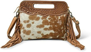 Western Suede Fringe Hair-On Crossbody Bag Women Natural Leather Hand Bag With Adjustable Strap | Leather Handbag | Purse | Side Sling Bag