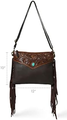 ADYAN Western Handcrafted Genuine Leather Fringe Purse Western Crossbody Bag for Women - Floral Pattern Leather Cross Body Western Bag for Women