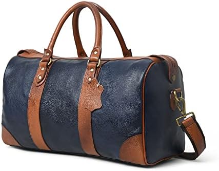 Adyan Leather Duffle Weekender Bag 18" for Men Women Handmade Soft Leather Overnight Weekend Travel Duffle Bags for Gym Sports (18 Inch, Navy Blue)