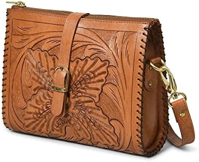 ADYAN Western Leather Crossbody Bags for Women Sling Bag Satchel Bag Hand-tooled Floral Carving Girl Purse for stylish look