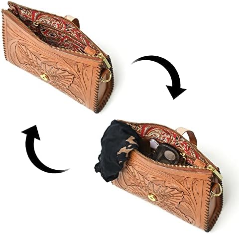 ADYAN Western Leather Crossbody Bags for Women Sling Bag Satchel Bag Hand-tooled Floral Carving Girl Purse for stylish look