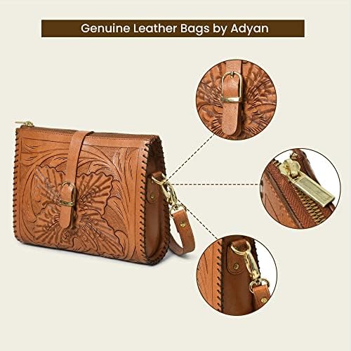 ADYAN Western Leather Crossbody Bags for Women Sling Bag Satchel Bag Hand-tooled Floral Carving Girl Purse for stylish look