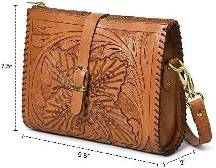 ADYAN Western Leather Crossbody Bags for Women Sling Bag Satchel Bag Hand-tooled Floral Carving Girl Purse for stylish look
