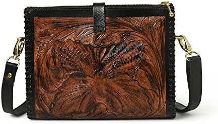 ADYAN Western Leather Crossbody Bags for Women Sling Bag Satchel Hand-tooled Floral Carving Girl Purse for stylish look