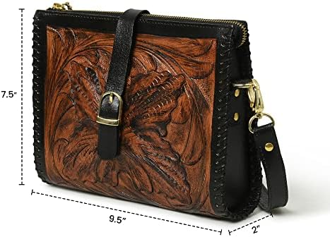 ADYAN Western Leather Crossbody Bags for Women Sling Bag Satchel Hand-tooled Floral Carving Girl Purse for stylish look