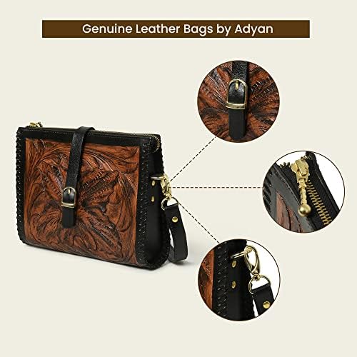 ADYAN Western Leather Crossbody Bags for Women Sling Bag Satchel Hand-tooled Floral Carving Girl Purse for stylish look