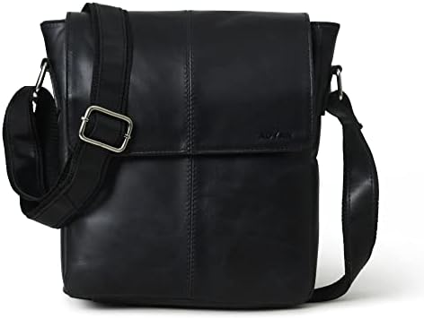 ADYAN Leather Crossbody Bag Full Grain Leather Shoulder Bag for Men- Casual Single Adjustable Strap Bag for Travel Work Business & Gifts for Men (Black)