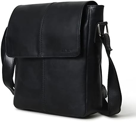 ADYAN Leather Crossbody Bag Full Grain Leather Shoulder Bag for Men- Casual Single Adjustable Strap Bag for Travel Work Business & Gifts for Men (Black)