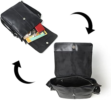 ADYAN Leather Crossbody Bag Full Grain Leather Shoulder Bag for Men- Casual Single Adjustable Strap Bag for Travel Work Business & Gifts for Men (Black)