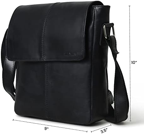 ADYAN Leather Crossbody Bag Full Grain Leather Shoulder Bag for Men- Casual Single Adjustable Strap Bag for Travel Work Business & Gifts for Men (Black)