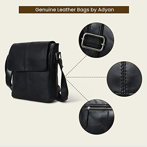 ADYAN Leather Crossbody Bag Full Grain Leather Shoulder Bag for Men- Casual Single Adjustable Strap Bag for Travel Work Business & Gifts for Men (Black)