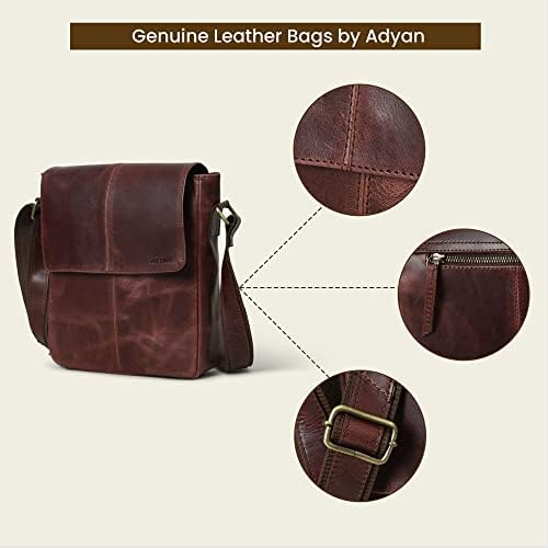 ADYAN Full Grain Leather Crossbody Bags for Men: Casual Leather Bag for Men with Adjustable Shoulder Strap for Office, Travel, and Birthday Gift Bags for Men