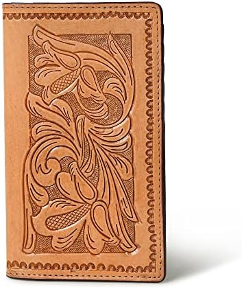 ADYAN Long Wallet For Men Full Grain Leather Classic Bifold Western-Minimalist Cowboy & Rodeo Wallet For Men - Checkbook Cover & Gift For Him (Tan)