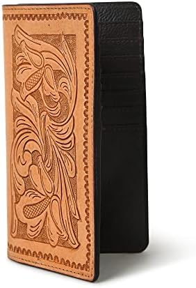 ADYAN Long Wallet For Men Full Grain Leather Classic Bifold Western-Minimalist Cowboy & Rodeo Wallet For Men - Checkbook Cover & Gift For Him (Tan)