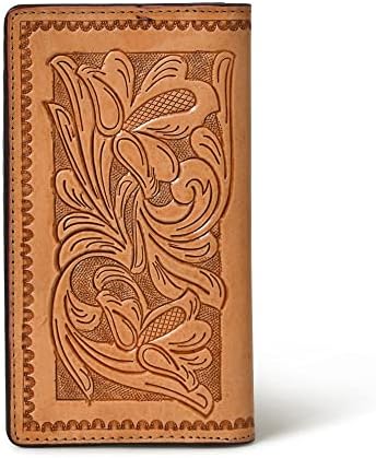 ADYAN Long Wallet For Men Full Grain Leather Classic Bifold Western-Minimalist Cowboy & Rodeo Wallet For Men - Checkbook Cover & Gift For Him (Tan)