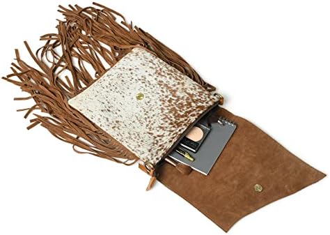 ADYAN Western Brown Hand-Tooled Genuine Leather Cross Body Bag for Women | Handcrafted Floral Tooled Purse With Suede Fringes and Adjustable and Detachable Strap