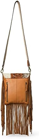 ADYAN Western Brown Hand-Tooled Genuine Leather Cross Body Bag for Women | Handcrafted Floral Tooled Purse With Suede Fringes and Adjustable and Detachable Strap