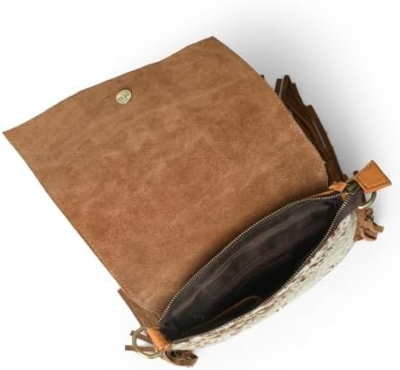 ADYAN Western Brown Hand-Tooled Genuine Leather Cross Body Bag for Women | Handcrafted Floral Tooled Purse With Suede Fringes and Adjustable and Detachable Strap