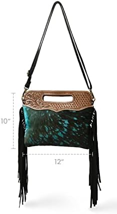 Genuine Leather Fringe Crossbody Bag - Handcrafted Western Tooled Leather Purse with Handle and Turquoise Design for Women