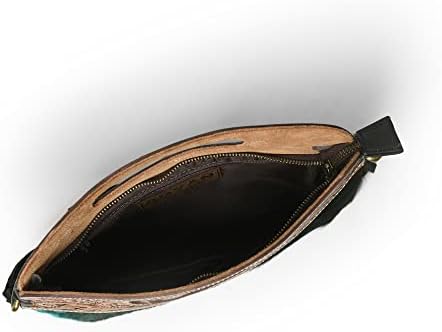 Genuine Leather Fringe Crossbody Bag - Handcrafted Western Tooled Leather Purse with Handle and Turquoise Design for Women