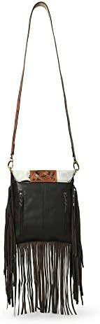 ADYAN Women's Western Handcrafted Hair On Genuine Leather Cross Body Sling Bag Purses for Women | Floral Hand Tooled With Suede Fringes and Adjustable and Detachable Leather Shoulder Strap