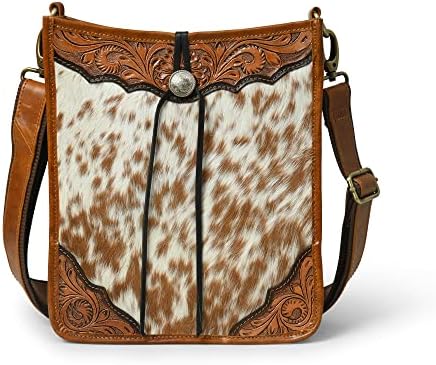 ADYAN Western leather Hair On Crossbody Bag for Women, Handcrafted and Handtooled Borders with Adjustable and Detachable Strap Shoulder Strap