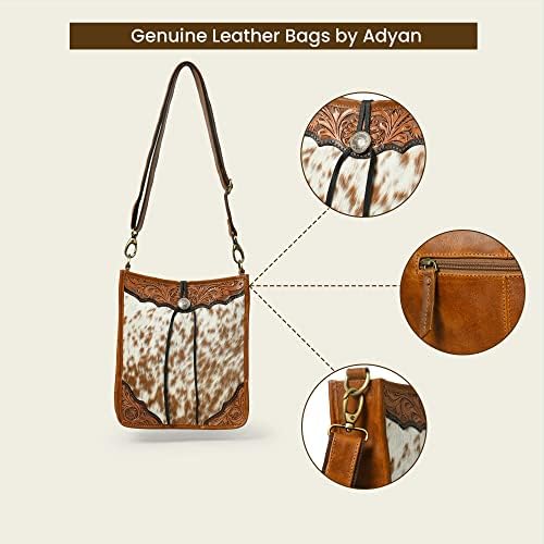 ADYAN Western leather Hair On Crossbody Bag for Women, Handcrafted and Handtooled Borders with Adjustable and Detachable Strap Shoulder Strap