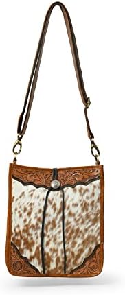 ADYAN Western leather Hair On Crossbody Bag for Women, Handcrafted and Handtooled Borders with Adjustable and Detachable Strap Shoulder Strap