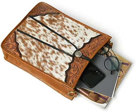 ADYAN Western leather Hair On Crossbody Bag for Women, Handcrafted and Handtooled Borders with Adjustable and Detachable Strap Shoulder Strap