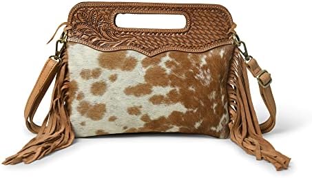 Western Suede Fringe Hair-On Crossbody Bag Women Natural Leather Hand Bag With Adjustable Strap | Leather Handbag | Purse | Side Sling Bag