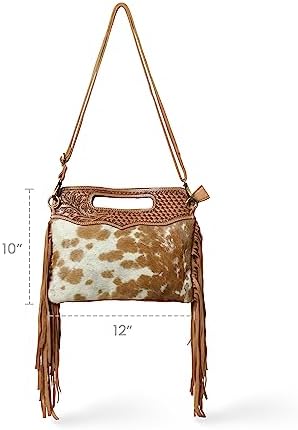 Western Suede Fringe Hair-On Crossbody Bag Women Natural Leather Hand Bag With Adjustable Strap | Leather Handbag | Purse | Side Sling Bag