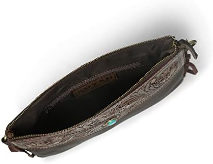 ADYAN Western Handcrafted Genuine Leather Fringe Purse Western Crossbody Bag for Women - Floral Pattern Leather Cross Body Western Bag for Women