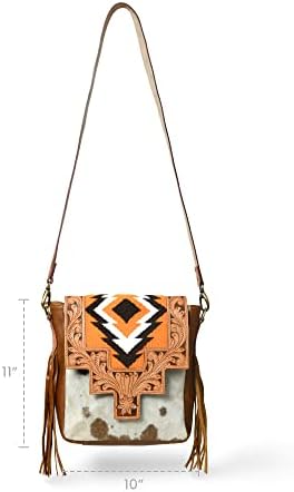 ADYAN Western Leather Crossbody Bag for Women Hand Tooled Cowhide Leather Sling Bag For Girls Handcrafted Floral Design Adjustable & Detachable Shoulder Strap Pefect for Travel College Office & Gift