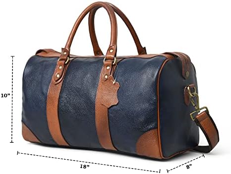 Adyan Leather Duffle Weekender Bag 18" for Men Women Handmade Soft Leather Overnight Weekend Travel Duffle Bags for Gym Sports (18 Inch, Navy Blue)