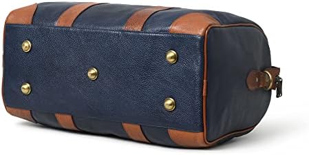 Adyan Leather Duffle Weekender Bag 18" for Men Women Handmade Soft Leather Overnight Weekend Travel Duffle Bags for Gym Sports (18 Inch, Navy Blue)