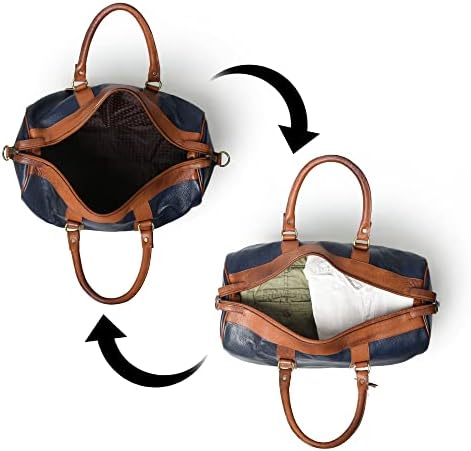 Adyan Leather Duffle Weekender Bag 18" for Men Women Handmade Soft Leather Overnight Weekend Travel Duffle Bags for Gym Sports (18 Inch, Navy Blue)