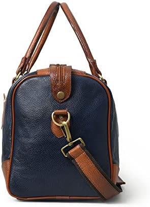 Adyan Leather Duffle Weekender Bag 18" for Men Women Handmade Soft Leather Overnight Weekend Travel Duffle Bags for Gym Sports (18 Inch, Navy Blue)