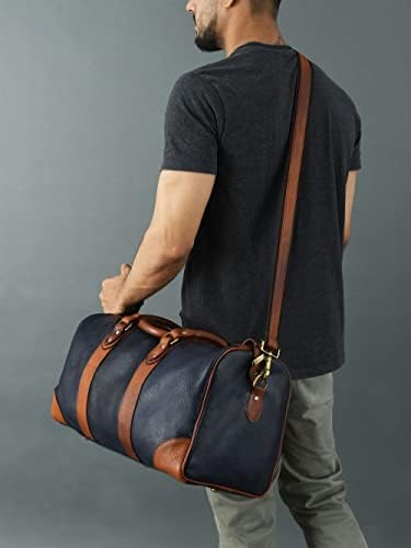 Adyan Leather Duffle Weekender Bag 18" for Men Women Handmade Soft Leather Overnight Weekend Travel Duffle Bags for Gym Sports (18 Inch, Navy Blue)