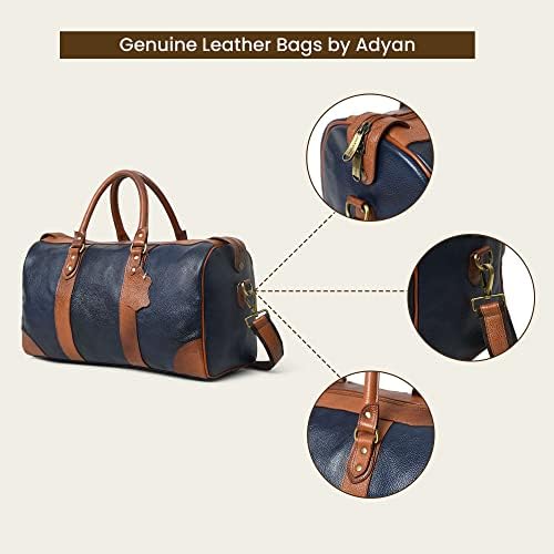 Adyan Leather Duffle Weekender Bag 18" for Men Women Handmade Soft Leather Overnight Weekend Travel Duffle Bags for Gym Sports (18 Inch, Navy Blue)
