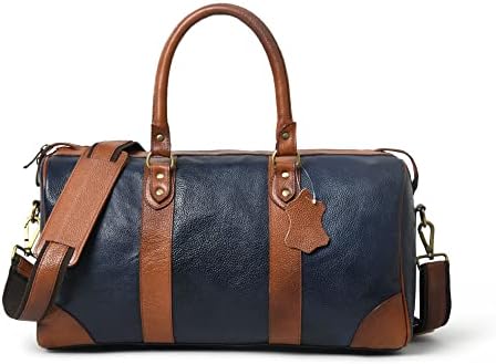 Adyan Leather Duffle Weekender Bag 18" for Men Women Handmade Soft Leather Overnight Weekend Travel Duffle Bags for Gym Sports (18 Inch, Navy Blue)