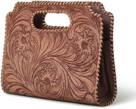 Western Handcrafted Leather Clutch Purse - Vintage Floral Design, Handmade Embossed Handbag for Women