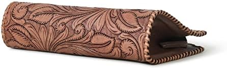 Western Handcrafted Leather Clutch Purse - Vintage Floral Design, Handmade Embossed Handbag for Women