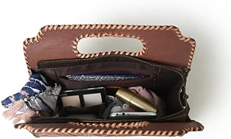 Western Handcrafted Leather Clutch Purse - Vintage Floral Design, Handmade Embossed Handbag for Women