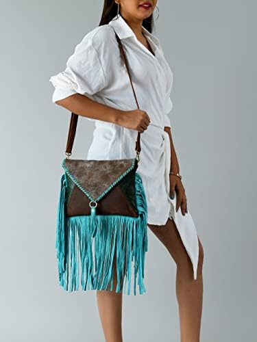 ADYAN Western Handcrafted Genuine Leather Western Womens Fringe Clutch Crossbody Bag for Women