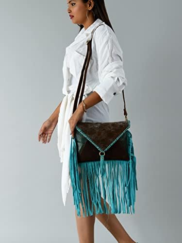 ADYAN Western Handcrafted Genuine Leather Western Womens Fringe Clutch Crossbody Bag for Women