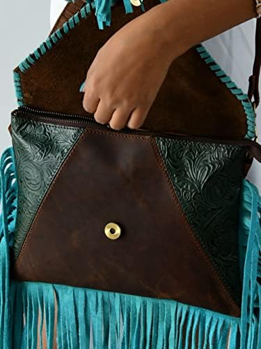 ADYAN Western Handcrafted Genuine Leather Western Womens Fringe Clutch Crossbody Bag for Women