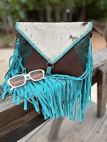 ADYAN Western Handcrafted Genuine Leather Western Womens Fringe Clutch Crossbody Bag for Women