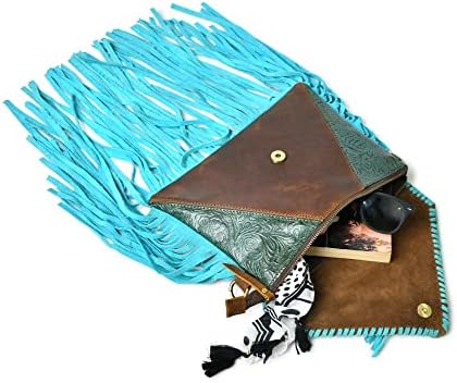 ADYAN Western Handcrafted Genuine Leather Western Womens Fringe Clutch Crossbody Bag for Women